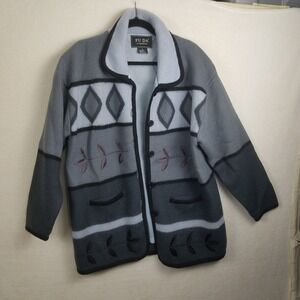 FU DA Outwear Womens L Wool Cardigan Sweater‎ Jacket Geometric Print